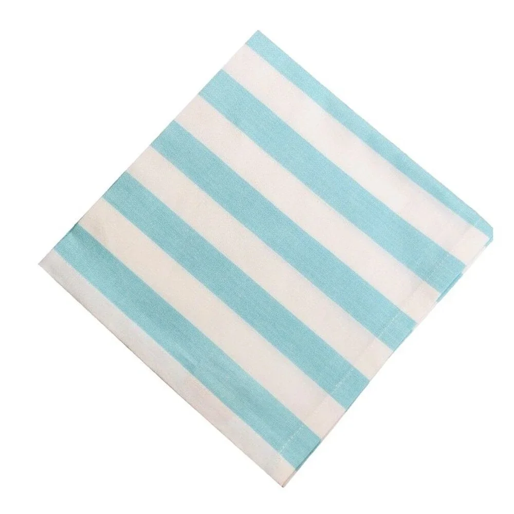 DII Raney Fabric Napkins Aqua White Cabana Beach Stripe Cotton 18x18